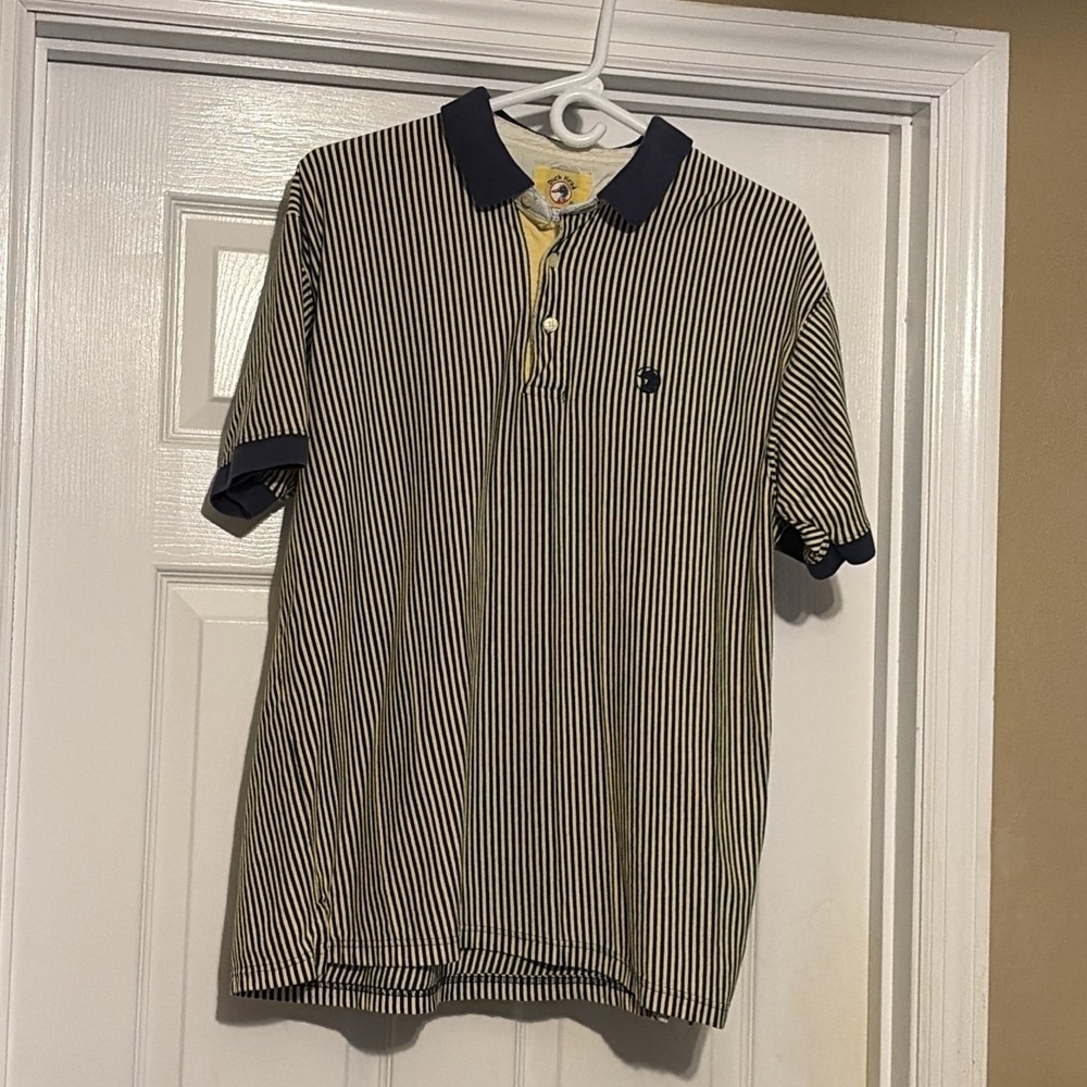 Vintage Duck Head Polo Shirt Men Size Large, Yellow & Navy Stripes, Mens Polo
